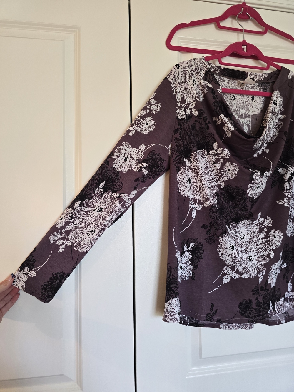Sew In Love Plum Floral Draped Cowl Long Sleeve Top - Picture 4 of 7